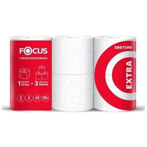 Бумага туалетная для диспенсера 2-слойная Focus Extra, белая, 48м, 6 рул/уп, 2 уп. (5042265)