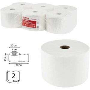 Бумага туалетная для диспенсера в больших рулонах для офиса с центр. вытяжкой 207 м, Laima (Система T8) Premium, 2-слойная, белая, 6 рулонов, 112514