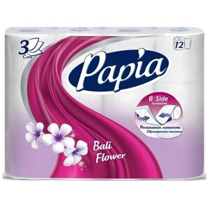 Бумага туалетная Papia Балийский Цветок 3сл бел 100%цел 16,8м 140л 12рул/ уп, 1 уп.