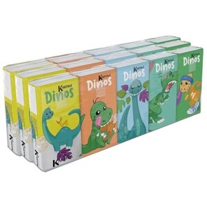 Бумажные платочки "Динозавры" с рисунком, 4 слоя, 15 пачек х 9 листов, 21х21 см