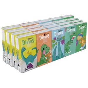 Бумажные платочки "Динозавры" с рисунком, 4 слоя, 20 пачек х 9 листов, 21х21 см