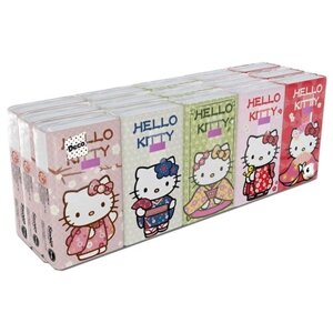 Бумажные платочки "Hello Kitty" с рисунком, 4 слоя, 15 пачек х 9 листов, 21х21 см