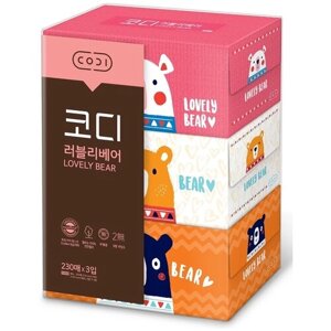 Бумажные салфетки двухслойные «Любимые мишки», Ssangyong 3 упаковки х 230 шт