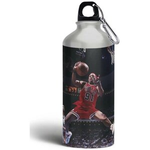 Бутылка спортивная, туристическая фляга, 500мл с карабином Спорт Баскетбол Деннис Родман - 210