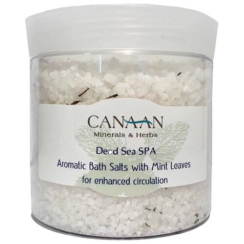 Canaan Ароматическая соль Мертвого моря для ванн с лепестками мяты, 550 г, 550 мл