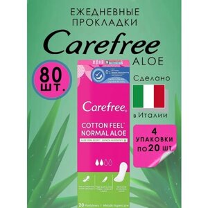 Carefree прокладки ежедневные Aloe, 2 капли, 20 шт., 4 уп., алоэ вера