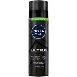 Черный гель для бритья NIVEA MEN "ULTRA" с активным углем ультрагладкое скольжение, 200 мл.