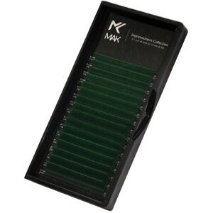 Цветные ресницы MAK (Natural Green) микс (16 линий) D 0.10 7-13mm