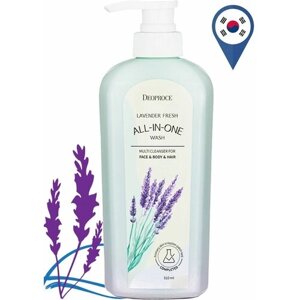 Deoproce Очищающий гель для лица и тела охлаждающий Lavender Fresh All In One Wash, 510 мл