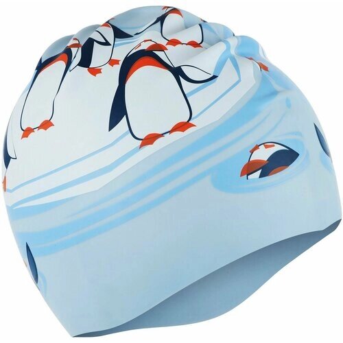 Детская силиконовая шапочка "Пингвины" для купания и плавания в бассейне, шапка резиновая, обхват 46-52 см