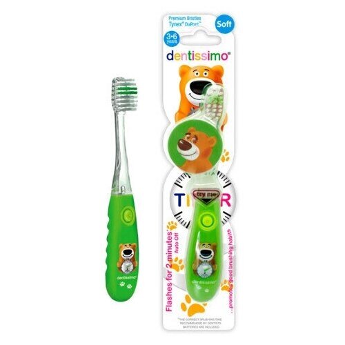 Детская зубная щетка Dentissimo Kids с таймером (3-6 лет), мягкая, зеленая