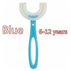 Детская зубная щётка / Силиконовая зубная щётка / 6-12 лет / Зубная щетка U-образная, голубая