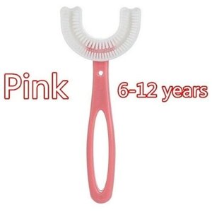Детская зубная щётка / Силиконовая зубная щётка / 6-12 лет / Зубная щетка U-образная, розовая