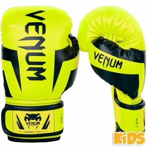Детские боксерские перчатки тренировочные Venum Elite - Neo Yellow (6 oz)