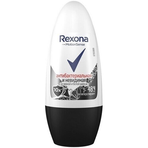 Дезодорант-антиперспирант ролл Rexona "Антибактериальный и невидимый на чёрном и белом", женский, 50 мл