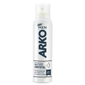 Дезодорант-спрей ARKO MEN CRYSTAL для мужчин, 48 часов защиты, антибактериальный, не оставляет пятен, 0% парабенов и аллюминия, 150 мл