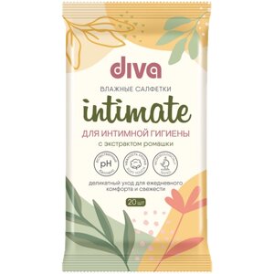 Diva DIVA intimate c экстрактом ромашки № 20 влажные салфетки для интимной гигиены, 80 г