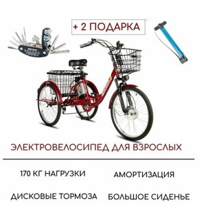 Электровелосипед трехколесные для взрослых РВЗ "Чемпион", 24", красный