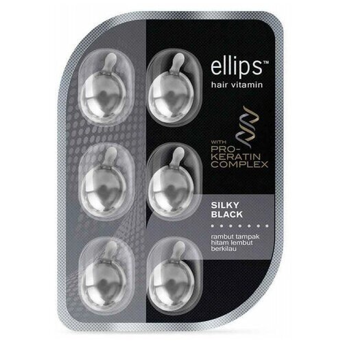 Ellips Hair Vitamin масло Pro-Keratin Complex Silky Black для питания и блеска темных волос, 1 мл, 6 шт., ампулы