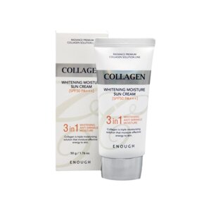 Enough Крем для лица солнцезащитный - Collagen 3in1 whitening moisture sun сream SPF50/PA, 50г