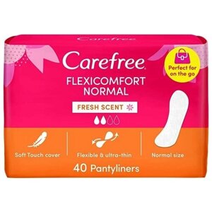 Ежедневные супертонкие прокладки Carefree FLEXICOMFORT NORMAL FRESH SCENT, женские гигиенические 100% дышащие, с ароматом свежести, 40 шт/упак