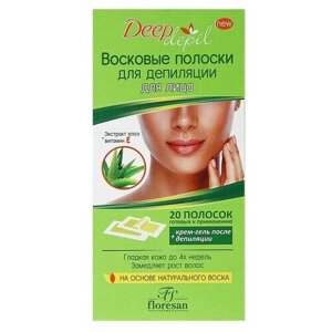 Floresan Восковые полоски для депиляции лица Deep Depil, с алоэ вера, 20 шт.