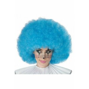 Голубой кудрявый парик клоуна