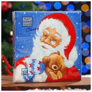 HOME Салфетки бумажные Home Classic "Дед Мороз и щенок", 3 слоя,33x33, 20 листов