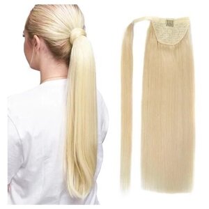 Хвост из натуральных волос на липучке 40-45 см 60 грамм Блонд
