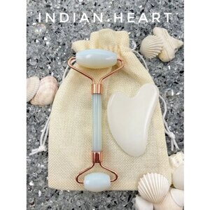 INDIAN HEART Набор Гуаша / Массажёр для лица / Мезороллер для тела / Ролик Гуаша / Роллер и скребок для массажа