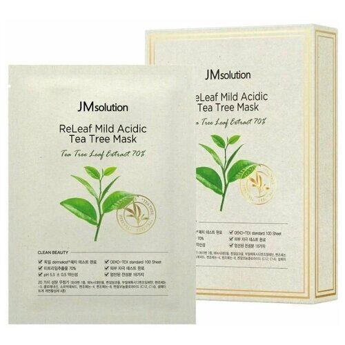 JM Solution Тканевая маска для лица противовоспалительная с чайным деревом /JM Solution Releaf Mild Acidic Tea Tree Mask, 2 шт. 30 мл
