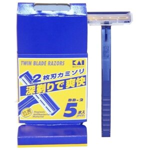 Kai Razor Twin Blade Razors BB-2 Мужской одноразовый станок для бритья с двойным лезвием и двухслойным покрытием (5 шт.)