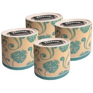 KG75357/4 Набор Бумажные салфетки для лица Kleenex, круглая коробка, голубые цветы, 3-сл, 64 штх4 уп