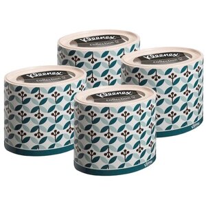 KG75388/4 Набор Бумажные салфетки для лица Kleenex, круглая коробка, зеленые листочки, 3-сл, 64 шт х4уп