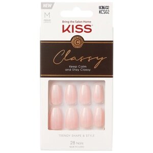 Kiss Набор накладных ногтей с клеем "Изысканная классика", форма ногтей балерина, средняя длина 28 шт, Classy Nails KCS02C