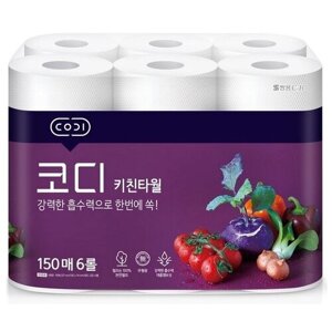 Компактные кухонные салфетки Codi Kitchen Towel (двухслойные, плотные, тиснёные), Ssangyong 150 листов х 6 рулонов