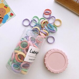 Комплект резинок для волос "Macaron", набор 100 штук, разноцветные, резиночки 6 цветов, для взрослых и детей, контейнер для удобного хранения