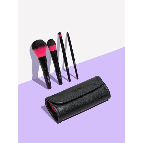 Konad Brush Kit Набор косметические кисти в чехле, 4 штуки, для макияжа лица / глаз / губ