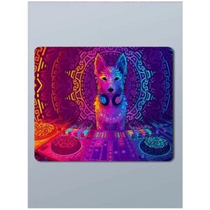 Коврик для мыши с принтом красочная собака за пультом диджея (Абстракция, dj, музыка) - 8215