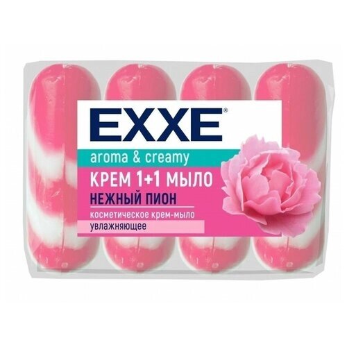 Крем+мыло Exxe 1+1 "Нежный пион" розовое полосатое, 4 шт*90 г.