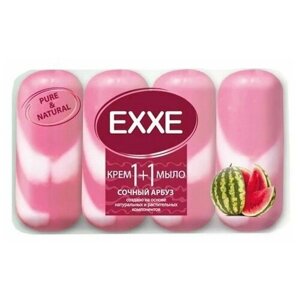 Крем-мыло Exxe, 1+1 "Нежный пион", розовое полосатое, 4 шт. по 90 г