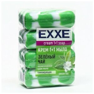 Крем-мыло Exxe 1+1, "Оливковое масло", зеленое полосатое, 4 шт. по 90 г