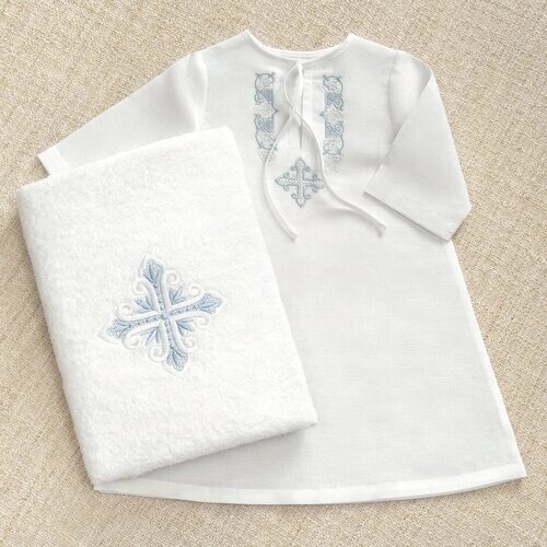 Крестильный набор с льняной рубашкой и махровым полотенцем на Крестины мальчика "Артемий"