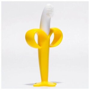 Крошка Я Детская зубная щетка, прорезыватель - массажер «Банан», на присоске, с ограничителем, силикон, от 3 мес, цвет жёлтый