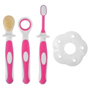Крошка Я Набор детских зубных щёток-массажеров (силикон/нейлон), с ограничителем, цвет розовый
