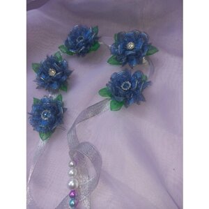 Лента для косички для девочки с голубыми цветами ручной работы