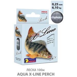Леска для рыбалки AQUA X-Line Perch (Окунь) 100m, 0,25mm, 6,10kg / для спиннинга, троллинга, фидера, удочки / серо-стальной