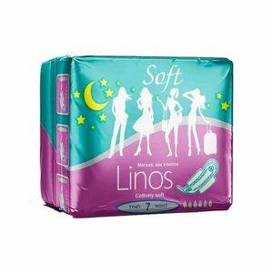 Linos женские гигиенические прокладки NIGHT 7шт Cottony Soft (7 капли)