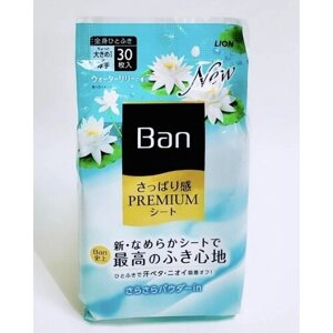 LION Дезодорант для всего тела в форме салфеток "Ban Premium Refresh Shower Sheets (с пудрой, аромат Цветущий лотос) 30 шт