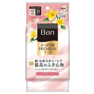 Lion Дезодорант для всего тела в форме салфеток без пудры (аромат Волшебные цветы) Ban Premium 30 шт